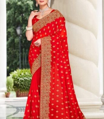 ইন্ডিয়ান ওয়েটলেস জর্জেট এমব্রয়ডারি করা শাড়ি