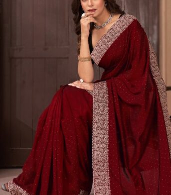 ইন্ডিয়ান ওয়েটলেস জর্জেট প্রিমিয়াম এমব্রয়ডারি করা শাড়ি