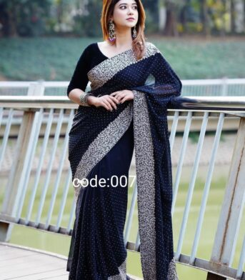 ইন্ডিয়ান ওয়েটলেস জর্জেট এমব্রয়ডারি করা শাড়ি