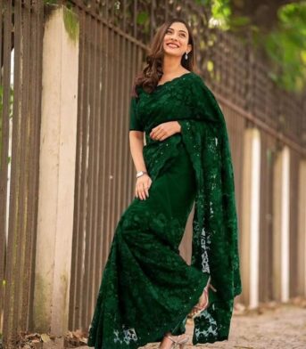 প্রিমিয়াম অর্গানজা ফ্যাব্রিক এমব্রয়ডারি করা পার্টি শাড়ি