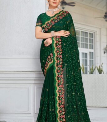 এক্সক্লুসিভ ওয়েটলেস জর্জেট এমব্রয়ডারি ও পুতি করা শাড়ি