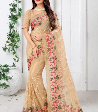 প্রিমিয়াম অর্গানজা ফ্যাব্রিক এমব্রয়ডারি করা পার্টি শাড়ি