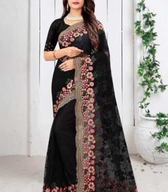 প্রিমিয়াম অর্গানজা ফ্যাব্রিক এমব্রয়ডারি করা পার্টি শাড়ি