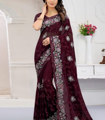 এক্সক্লুসিভ ওয়েটলেস জর্জেট এমব্রয়ডারি করা শাড়ি