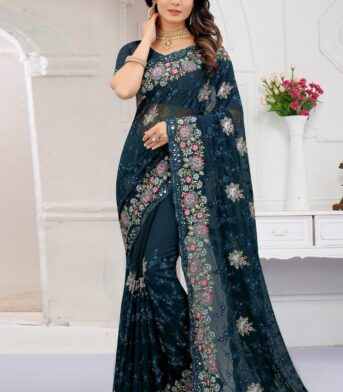 এক্সক্লুসিভ ওয়েটলেস জর্জেট এমব্রয়ডারি করা শাড়ি