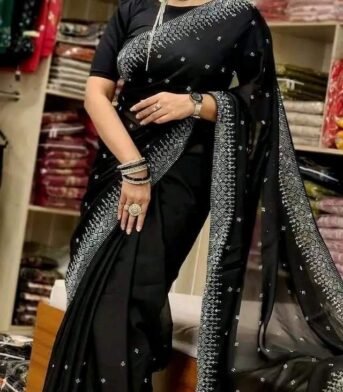 প্রিমিয়াম জর্জেট ফ্যাব্রিক অল ওভার স্টোন করা শাড়ি