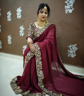 এক্সক্লুসিভ ওয়েটলেস জর্জেট এমব্রয়ডারি করা শাড়ি