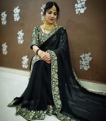 এক্সক্লুসিভ ওয়েটলেস জর্জেট এমব্রয়ডারি করা শাড়ি