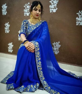 এক্সক্লুসিভ ওয়েটলেস জর্জেট এমব্রয়ডারি করা শাড়ি