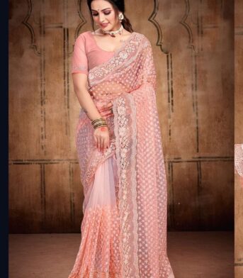 প্রিমিয়াম অর্গানজা ফ্যাব্রিক এমব্রয়ডারি করা পার্টি শাড়ি