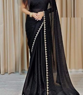 এক্সক্লুসিভ ওয়েটলেস জর্জেট এমব্রয়ডারি করা কালো কালার পার্টি শাড়ি