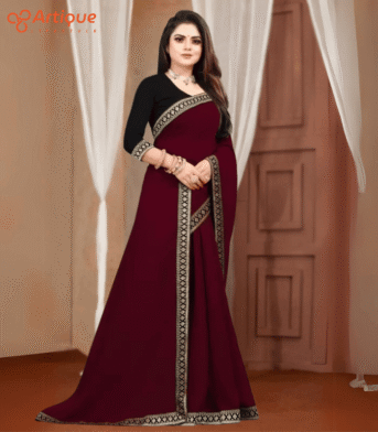 ট্রেডিশনাল কনট্রাস্ট ওয়ার্ক জর্জেট পার্টি শাড়ি