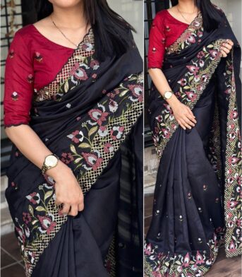 ইন্ডিয়ান বিচিত্রা সিল্কের প্রিমিয়াম এমব্রয়ডারি করা শাড়ি