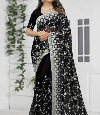 ইন্ডিয়ান ওয়েটলেস জর্জেট ফ্যাব্রিক এমব্রয়ডারি করা পার্টি শাড়ি