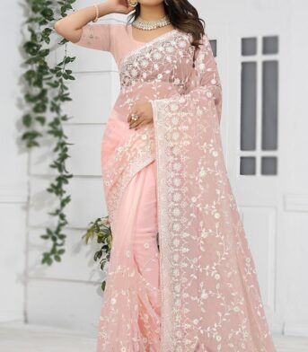 প্রিমিয়াম অর্গানজা ফ্যাব্রিক এমব্রয়ডারি করা পার্টি শাড়ি