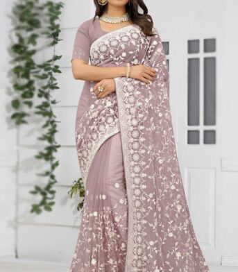 প্রিমিয়াম অর্গানজা ফ্যাব্রিক এমব্রয়ডারি করা পার্টি শাড়ি