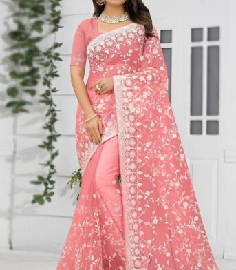 ইন্ডিয়ান ওয়েটলেস জর্জেট এমব্রয়ডারি করা শাড়ি