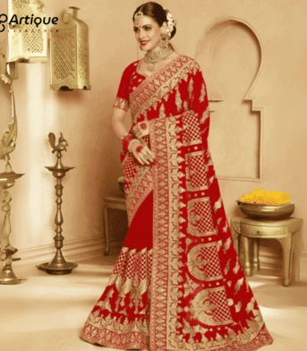 প্রিমিয়াম ইন্ডিয়ান ওয়েটলেস জর্জেট এমব্রয়ডারি করা শাড়ি