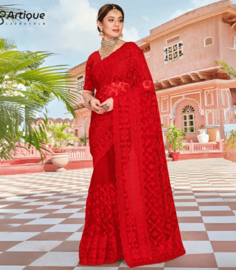 প্রিমিয়াম অর্গানজা ফ্যাব্রিক এমব্রয়ডারি করা পার্টি শাড়ি