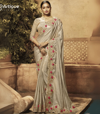 ইন্ডিয়ান গোল্ড সিল্কের ক্লাসিক এমব্রয়ডারি পার্টি শাড়ি