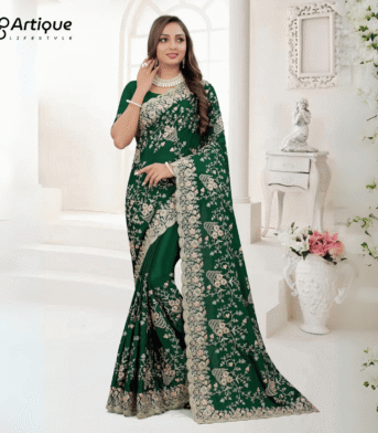 প্রিমিয়াম ইন্ডিয়ান ওয়েটলেস বিচিত্রা সিল্ক এমব্রয়ডারি করা শাড়ি