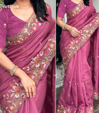 ইন্ডিয়ান বিচিত্রা সিল্কের প্রিমিয়াম এমব্রয়ডারি করা শাড়ি