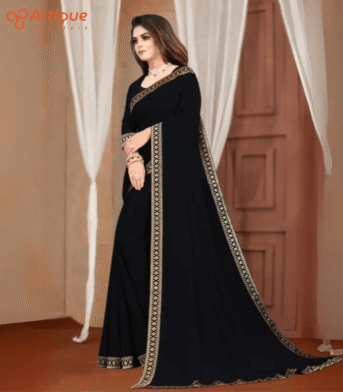 ট্রেডিশনাল কনট্রাস্ট ওয়ার্ক জর্জেট পার্টি শাড়ি