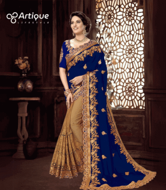 ইন্ডিয়ান ওয়েটলেস জর্জেট এমব্রয়ডারি করা শাড়ি