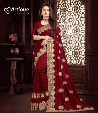 ইন্ডিয়ান বিচিত্রা সিল্কের প্রিমিয়াম এমব্রয়ডারি করা শাড়ি