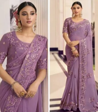 এক্সক্লুসিভ ওয়েটলেস জর্জেট এমব্রয়ডারি করা পার্টি শাড়ি