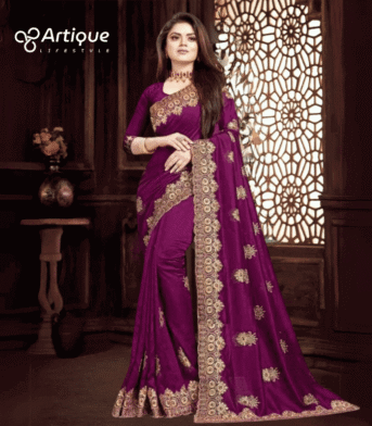 ইন্ডিয়ান বিচিত্রা সিল্কের প্রিমিয়াম এমব্রয়ডারি করা শাড়ি