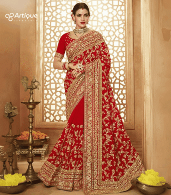 এক্সক্লুসিভ ইন্ডিয়ান ওয়েটলেস জর্জেট এমব্রয়ডারি করা শাড়ি