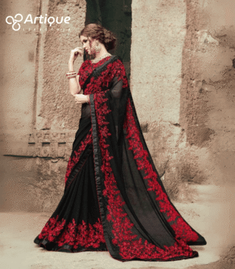 সফট ওয়েটলেস এমব্রয়ডারি করা জর্জেট শাড়ি