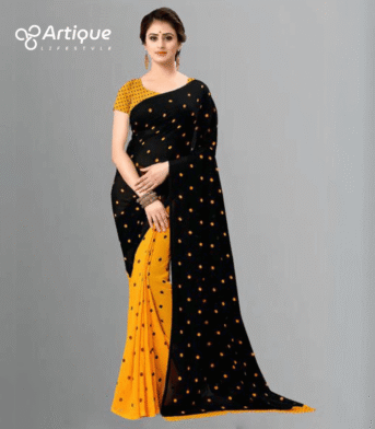 মাল্টিকালার এমব্রয়ডারি করা সফট জর্জেট শাড়ি