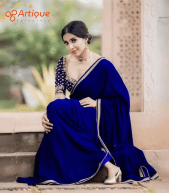 ট্রেডিশনাল লেইস ওয়ার্ক জর্জেট পার্টি শাড়ি