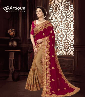 ইন্ডিয়ান ওয়েটলেস জর্জেট এমব্রয়ডারি করা শাড়ি